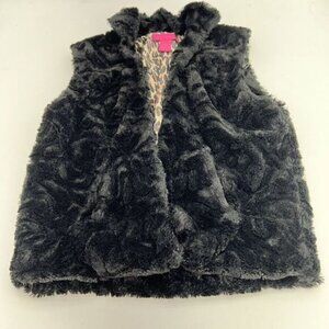 Betsy Johnson Womens Sleeveless Faux Fur Vest Size S Black Animal Print Lining